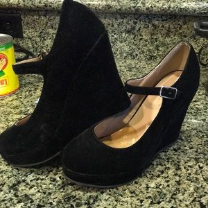 Mary Jane Style Suede Wedges Black